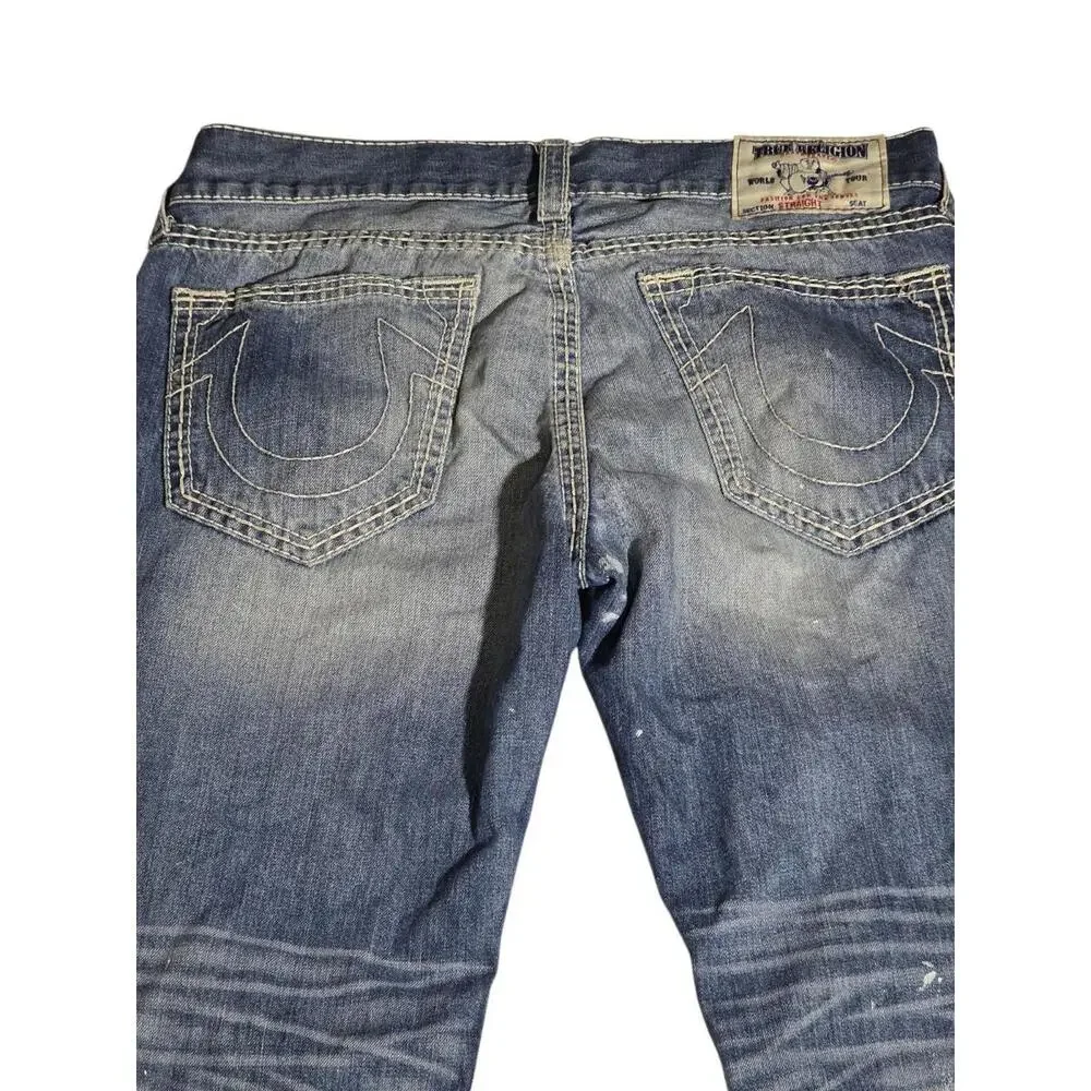 True Religion‎ Jeans Mens 36 Straight Denim Paint Splatter Distressed Faded BD